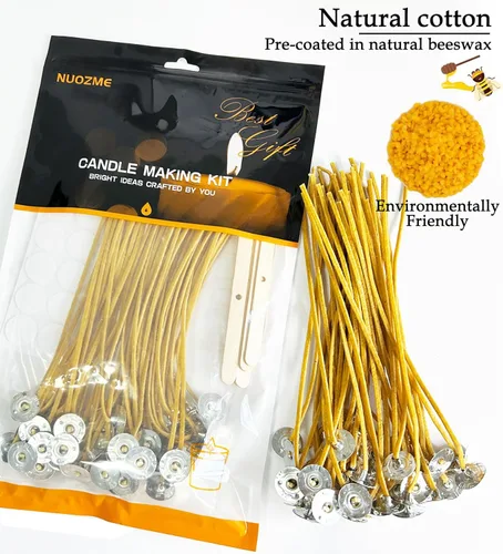 Miniatura 2 de 50 mechas naturales para velas de 6 pulgadas, preenceradas con cera de abeja 100% y pestañas con 60 calcomanías de mecha de vela y 5 dispositivos