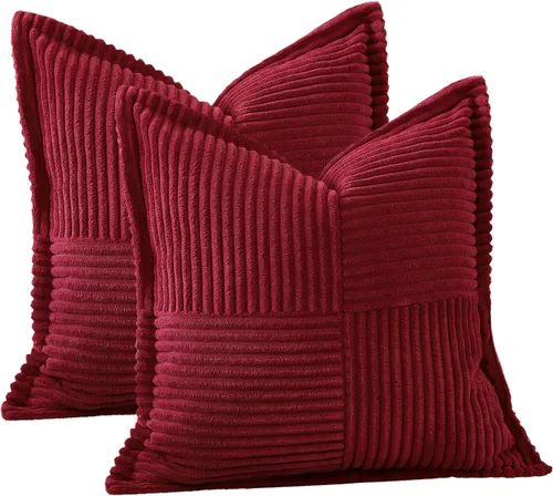 Miniatura 9 de OTOSTAR Juego de 2 fundas de almohada de pana con empalme, súper suaves, estilo bohemio, a rayas, decorativas, con textura, para sofá, cama, sala