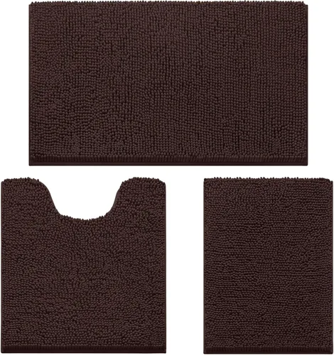 Miniatura 19 de HOMEIDEAS Juego de 3 alfombras de baño, ultra suaves, antideslizantes, absorbentes, de chenilla, juego de alfombrillas de baño para inodoro (beige)