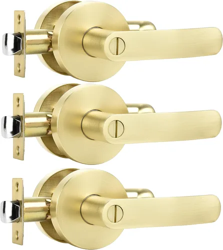 Miniatura 10 de Leydebong Paquete de 10 manijas de puerta de entrada de color dorado claro (con llave similar), perillas de puerta interior resistentes, cerraduras