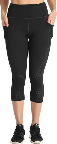 Miniatura 2 de RAYPOSE Leggings de entrenamiento para mujer con bolsillos, talla grande, para gimnasio, cintura alta, pantalones de yoga capri con corte de malla