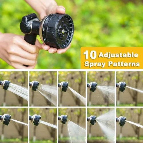 Miniatura 4 de FANHAO Boquilla de manguera de jardín resistente, rociador de manguera de agua 100% metal con 10 patrones de pulverización, válvula