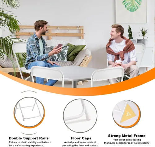 Miniatura 5 de Paquete de 4 sillas plegables blancas, silla plegable comercial apilable portátil, silla plegable de plástico para interiores y exteriores