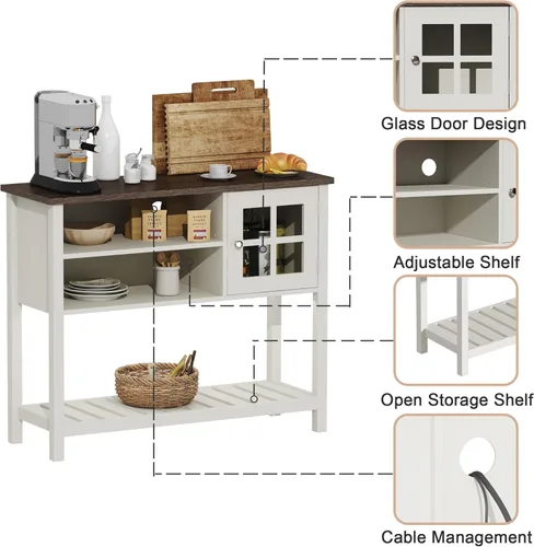 Miniatura 6 de ChooChoo Gabinete de bar de café de granja, gabinete de buffet con almacenamiento, aparador buffet con puerta de cristal, mesa consola para cocina
