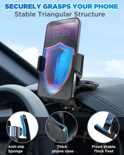 Miniatura 3 de IPOW Soporte de clip para teléfono del tablero del automóvil, rotación de 360 grados, soporte de abrazadera para teléfono del tablero y volante