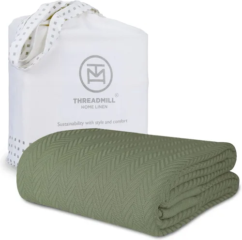 Miniatura 17 de Threadmill Home - Manta de lino de tamaño King, 100% algodón, color blanco, con diseño espiga., Algodón, Plateado, gemelo Gris claro