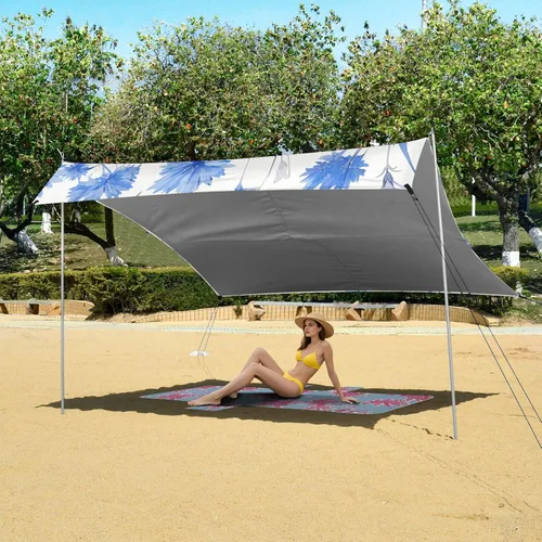 Miniatura 6 de Dreamy Light Blue Cornflowers Stable Beach Tent UPF50 Waterproof Large Sun Shelter with Sand Pockets for Camping, Fishing, Backyard Fun