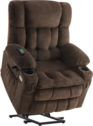 Miniatura 36 de MCombo 7893 - Silla reclinable pequeña de doble motor para ancianos pequeños, silla elevadora de gravedad cero con calor y masaje, posición Beige