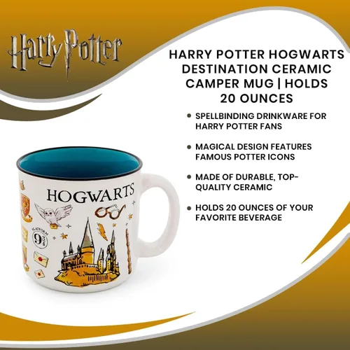 Miniatura 7 de Harry Potter Hogwarts All Over Icons Destination - Taza de cerámica para cámper Regalos y coleccionables del mundo mágico Capacidad para 20 onzas