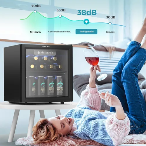Miniatura 7 de EUHOMY Refrigerador de bebidas para 48 latas - Mini refrigerador con puerta de vidrio para cerveza, bebidas, vinos, refrigerador de bebidas de Negro
