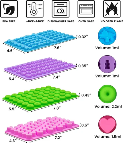 Miniatura 2 de WARM TIME Gummy Bear - Moldes de silicona para caramelos, mini moldes de goma con 2 goteros, moldes de silicona antiadherentes de grado alimenticio