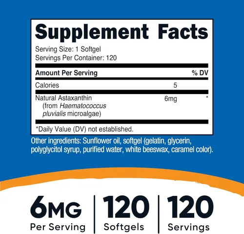 Miniatura 2 de Nutricost Astaxantina 6 mg, sin OMG y sin gluten, 120 cápsulas blandas (suministro para 4 meses)