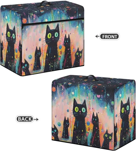 Miniatura 3 de Mumeson Cubierta antipolvo para máquina de coser de gatos negros con flores, para la mayoría de máquinas de coser estándar, plegable, duradera