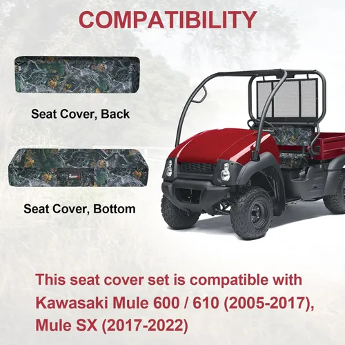 Miniatura 7 de StarknightMT Funda para Asiento de Banco Compatible con Kawasaki Mule 600/610 2005-2016 y Mule SX 2017-2023, Funda de Asiento UTV Impermeable de Camo