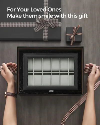 Miniatura 7 de SONGMICS Caja de reloj, caja de 12 ranuras con tapa de vidrio grande, almohadas de reloj extraíbles, regalo para seres queridos, cuero sintético