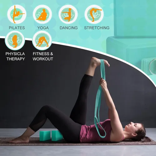 Miniatura 4 de Meooeck Juego de 18 piezas de bloques y correas de yoga de 9 x 6 x 3 pulgadas, ladrillo antideslizante de espuma EVA, correas de yoga de 8 pies
