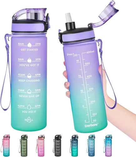 Miniatura 22 de Enerbone Botella de Agua, A Prueba de Fugas Sin BPA y Tóxicos, Botella de Agua Motivacional con Horarios para Beber y Pajita, Botella de Agua