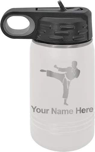 Miniatura 13 de Botella de agua personalizada LaserGram, Karate Man, de acero inoxidable con doble pared aislada al vacío con tapa abatible, regalo personalizado