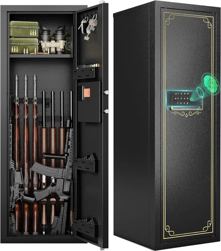 Miniatura 8 de KAER Caja fuerte biométrica para pistolas y rifles 13-15, cajas fuertes para armas con gabinete ajustable y bastidores de pistolas, gabinete