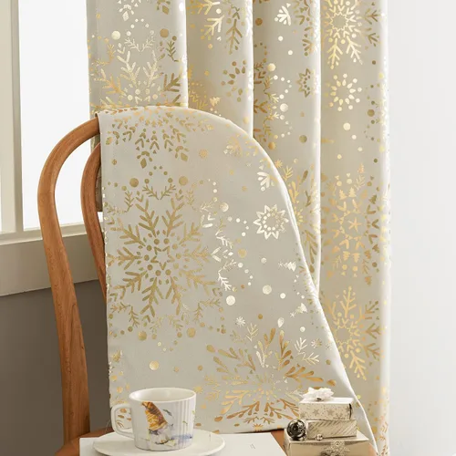 Miniatura 8 de Treatmentex Cortinas Opacas de Oro Marfil con Estampado de Copos de Nieve, Paneles de Cortina para Sala de Estar de 63 Pulgadas con Medallón Floral