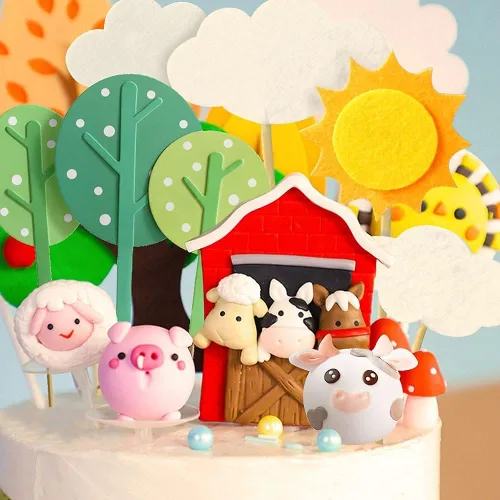 Miniatura 7 de JeVenis Little Farm - Juego de decoración de tartas de animales de granja, ovejas, vacas, cerdos para baby shower y fiestas de cumpleaños