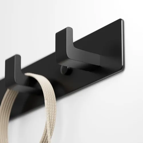 Miniatura 6 de GWAAZXGZ Perchero negro para montaje en pared, 12.5 pulgadas, moderno riel de gancho de metal con 4 ganchos en ángulo recto, organizador montado