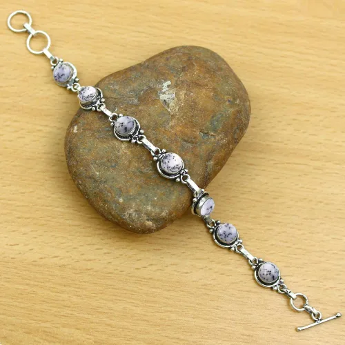Miniatura 74 de Round Shape Natural & Synthetic Gemstones Silver Plated Bracelets for Women - Vintage Bohemian Style Handmade Birthstone Adjustable Link Bracelet