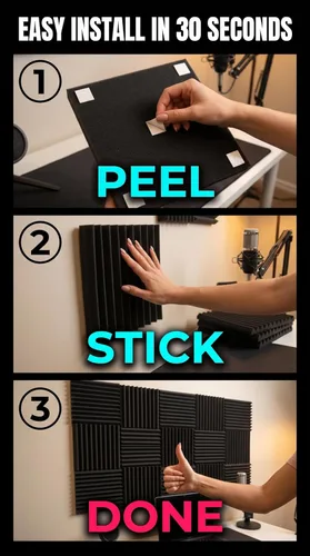 Miniatura 7 de Paquete de 96 paneles de espuma acústica Allxinlog, absorben el eco, para insonorizar estudios, para pared, 30,48 cm x 30,48 cm x 2,54 cm (96-NEGRO)