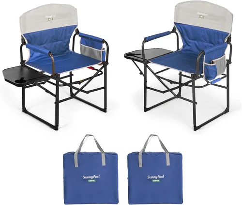 Miniatura 24 de SUNNYFEEL Silla de Director de Camping Extragrande, Sillas de Jardín Plegables Portátiles para Adultos de Servicio Pesado con Mesa Lateral, Bolsillo