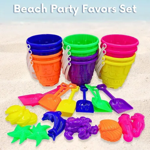 Miniatura 4 de 4E's Novelty 12 juegos de juguetes de playa, incluye 12 cubos de arena, 12 palas, 24 moldes de arena para niños, cubos de playa pequeños de 5.75