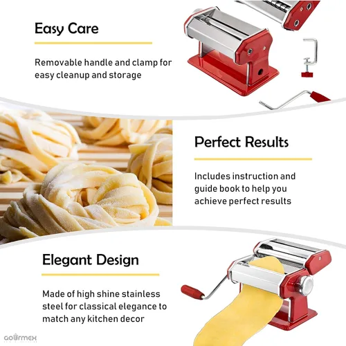 Miniatura 4 de Máquina manual de acero inoxidable para hacer pasta, con ajustes de grosor ajustables, perfecta para espaguetis y fettuccini caseros profesionales