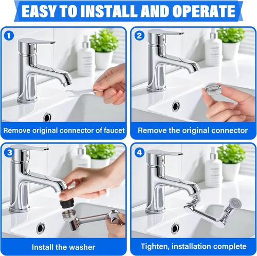 Miniatura 5 de Extensor de grifo giratorio de 360° con adaptador, cabezal rociador multifuncional para fregaderos de baño y cocina (paquete de 2 extensores)