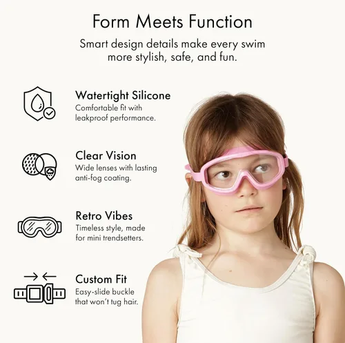 Miniatura 5 de Petites Pommes Gafas de Natación para Niños de 3 a 8 Años - Silicona Ligera, Lente Ancha Antivaho, Diseño Retro de Gafas de Natación para Niños