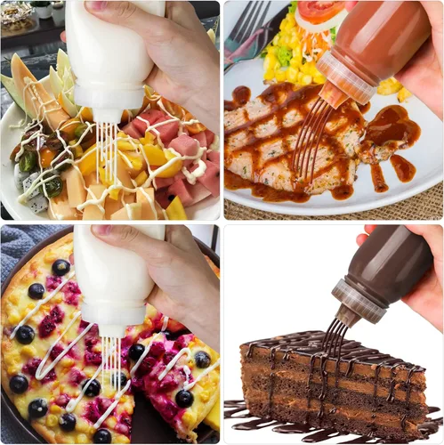 Miniatura 4 de Botellas exprimibles porosas de condimentos para salsas, aderezos de ensalada, ketchup paquete de 3 unidades de 14 onzas, dispensador de jarabe