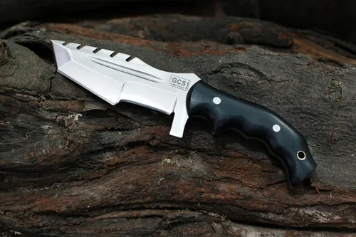 Miniatura 4 de GCS - Cuchillo de caza de acero D2 hecho a mano G10, mango fijo, cuchillo de hoja fija, mano derecha, funda de cuero de búfalo y piedra de afilar