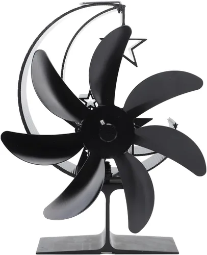 Hilitand Ventilador de estufa de 7 aspas, ventilador de estufa de leña, modelo luna, ventiladores superiores para estufa de leña (negro)
