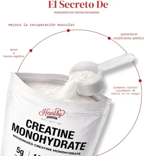 Miniatura 6 de HEARTHY FOODS Polvo de Monohidrato de Creatina Micronizado 500G - 100 porciones, 5000mg por porción (5g) - 17.64 oz para el crecimiento