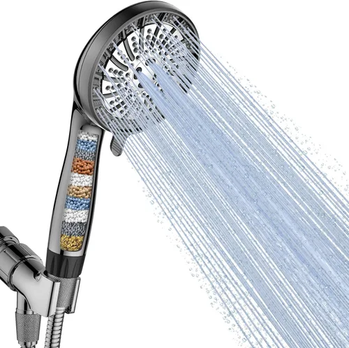 Miniatura 9 de PWERAN Cabezal de ducha filtrado de mano, cabezal de ducha de alta presión de 8 chorros con filtros y cabezal de ducha desmontable mejorado, perlas