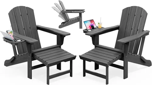 Miniatura 52 de KINGYES Silla Adirondack plegable ajustable con otomana retráctil, silla reclinable Adirondack de polietileno de alta densidad con soporte