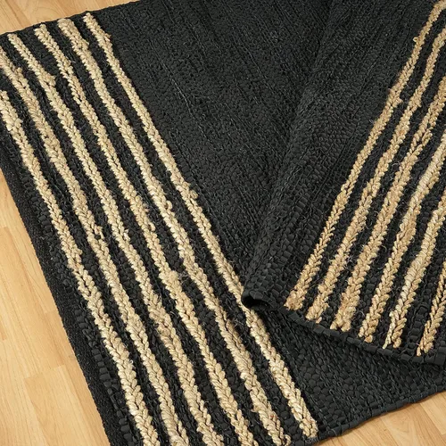 Miniatura 9 de GRUHUM Alfombra de pasillo de yute 2'6" x 8' pies, fibra natural, negra, rectangular, de yute, cuero, tejida a mano, estilo bohemio, para casa