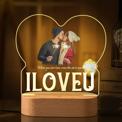 Miniatura 14 de Marco de fotos de corazón personalizado, luz nocturna, lámpara de cristal, texto de imagen personalizada, luz cálida, regalo personalizado