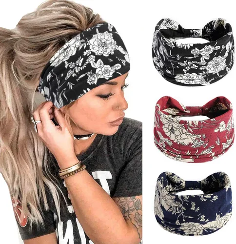 Miniatura 94 de K-Elewon Paquete de 3 diademas elásticas anchas para mujer, bandas para el cabello para yoga, deportes