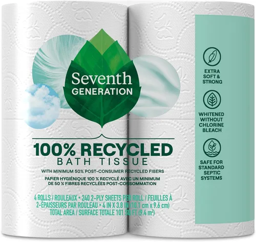 Miniatura 16 de Seventh Generation - Papel higiénico (2 capas, 100 % papel reciclado, 500 hojas, 60 unidades), color blanco