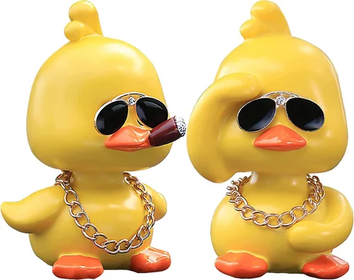 Miniatura 10 de wonuu Lindos adornos de pato amarillo para coche, decoraciones de tablero de instrumentos de coche, muñeca de cabeza sacudida De pie amarillo