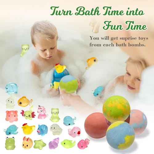 Miniatura 7 de Bombas de baño para niños con juguetes sorpresa en el interior, paquete de 20 bombas de baño para niños con juguetes que brillan en la oscuridad