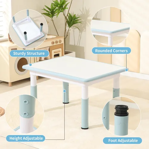 Miniatura 5 de Hulaibit Mesa y 2 Sillas para Niños Pequeños, Juego de Mesa y Sillas para Niños de Altura Ajustable, 31.5''L x 23.6''A Actividad Infantil para Niños