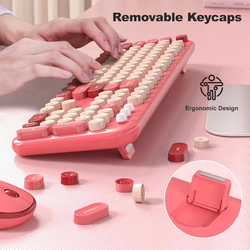 Miniatura 147 de KNOWSQT Combo de teclado y ratón inalámbrico, teclados lindos de tamaño completo estilo máquina de escribir 2.4G azul colorido - receptor USB Plug