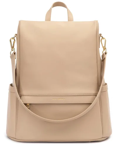 MIA + SOPHIA Mochila de cuero para pañales con puerto de carga USB, cambiador, correas para cochecito y portabotellas (Marrón Mia)