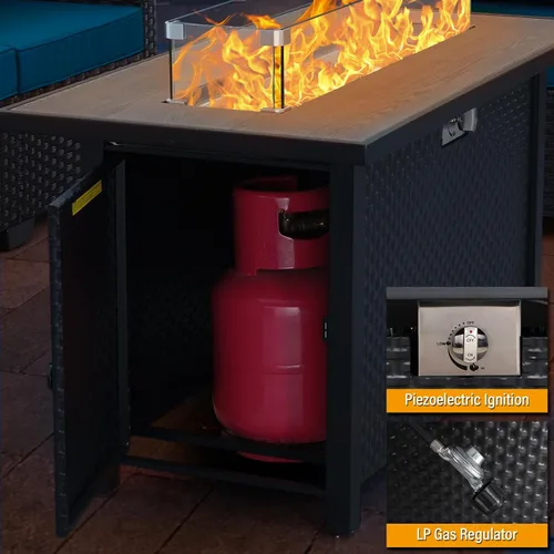 Miniatura 8 de Rattaner Mesa de Fuego de 45 Pulgadas para Exterior 60000 BTU Hoguera de Gas de Acero al Aire Libre con Superficie de Mesa de Mármol Veteado