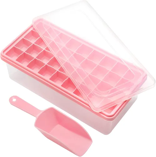 Miniatura 11 de Bandeja de silicona para cubitos de hielo con tapa a prueba de fugas y contenedor de almacenamiento para congelador, 36 piezas sin BPA, cubierta Rojo